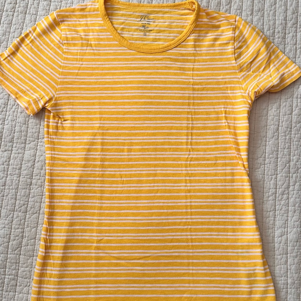 J. Crew Yellow and White Striped Short Sleeve Tee